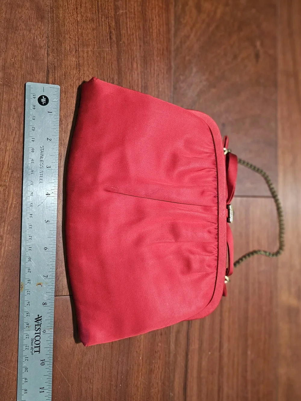 Red Satin Evening Wristlet Clutch with Gold Accent